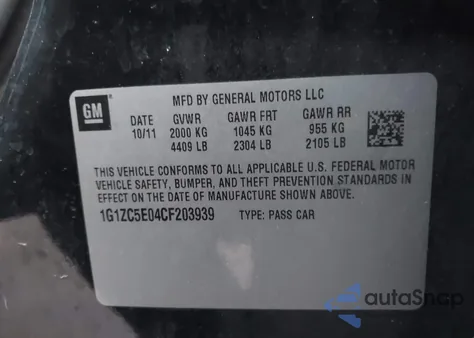 2012 Chevrolet Malibu 1Lt z USA, uszkodzony, nr VIN 1G1ZC5E04CF203939